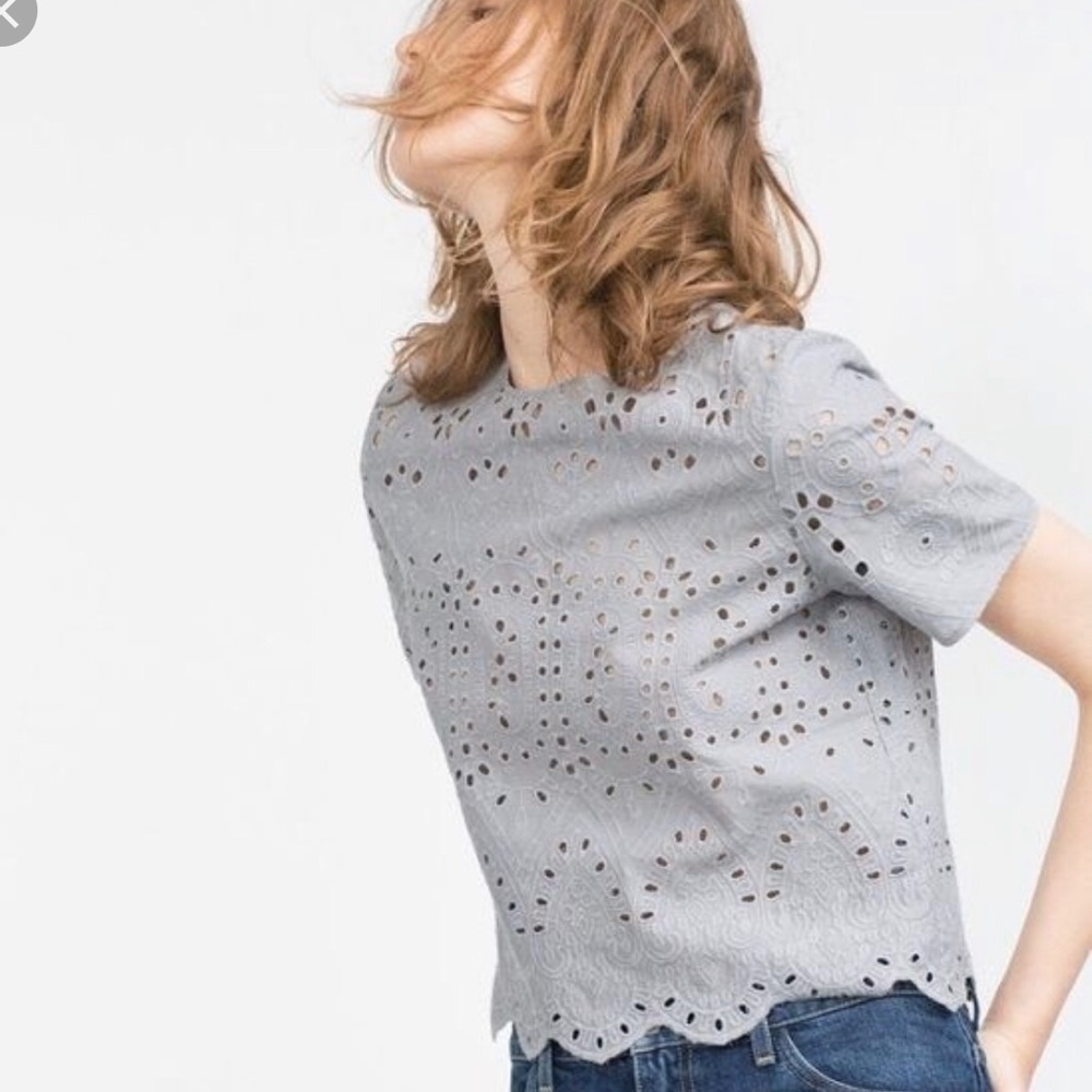 Zara eyelet lace crop top with scalloped hem